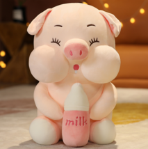 Lovely Fat Pig with Milk Bottle Plush Toys Kawaii Animal Doll NEW - £30.02 GBP