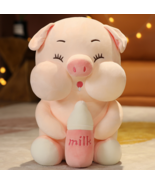 Lovely Fat Pig with Milk Bottle Plush Toys Kawaii Animal Doll NEW - £29.88 GBP