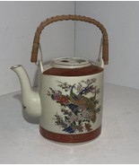 Satsuma Japan Porcelain Crazed China Teapot Peacocks &amp; Flowers Bamboo Ha... - £9.23 GBP