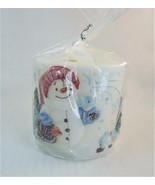 Large short pillar Snowman Candle Christmas Table Winter White Snow Home... - £18.92 GBP
