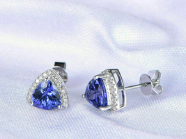 4CT Trillion Tanzanite Simulé Boucles Oreilles Diamant 14K Plaqué or Blanc - £63.18 GBP