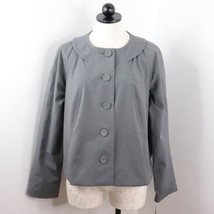New Liz Claiborne Women&#39;s L Gray Canvas Babydoll Smock Button-Up Lined Jacket - £14.82 GBP