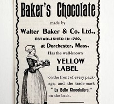 Walter Baker&#39;s Chocolate 1897 Advertisement Victorian Yellow Label DWFF17 - £11.20 GBP