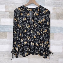 American Eagle Cut Out Button Up Back Peasant Top Black Floral Womens Me... - £15.79 GBP