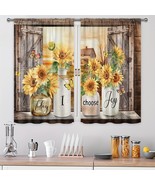 Vintage Farmhouse Curtain 2pcs Polyester Country Sunflower Kitchen Curta... - $66.54 CAD