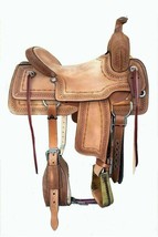 ANTIQUESADDLE Western brown Cutter Leather Hand Carved Roper Ranch Saddle - £326.48 GBP
