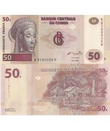 10 notes Congo P91A, 50 Francs, Tshokwe mask / village on Congo river UN... - $361.13 MXN