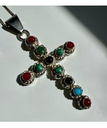 Sterling Silver 925 Vintage Southwestern Cross Pendant Cabochon Genuine ... - $2,505.36 MXN