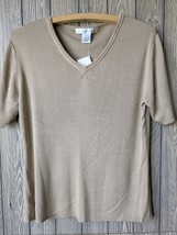 Pursuits. Ltd. Womens Stretch Short Sleeve khaki Silk Top SZ M NEW - $22.44
