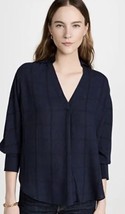 Vince V Neck Wool Blend Blouse SMALL Blue Windowpane Top Shirt Collared EUC - £33.10 GBP