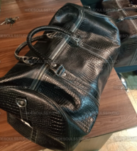 Men&#39;s Crocodile Print Black Leather Duffle Bag Shoulder Luggage Travel Week - £193.76 GBP