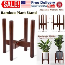 Adjustable Plant Stand (8&quot; To 12&quot;) Bamboo Wooden Large Planter Pot Holder Rack - £26.88 GBP