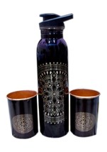 Premium Designer Pure Copper Water Bottle with Two Glasses - £30.80 GBP