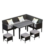 Modern 7-Pc Small Patio Furniture Set w/ Waterproof Cushions, Glass Table - $673.31 CAD