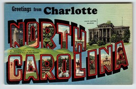 Greetings From Charlotte North Carolina Large Letter Linen Postcard Curt... - $43.94