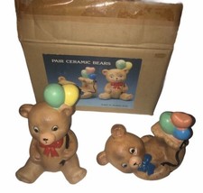 Ceramic Pair Of Vintage Teddy Bears With Balloons R.O.C. Made In Taiwan - £12.39 GBP