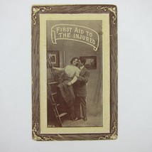 Postcard Risque Man &amp; Woman Couple Romantic Lovers First Aid To Injured Antique - $9.99