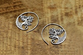 Tree of Life Hook Earrings, Silver Piercing Earrings, Gift for Yogi - £14.16 GBP