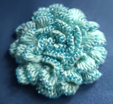 Handmade Brooch Crochet Flower Teal Beads Summer Spring Clothing Accessory - $9.99