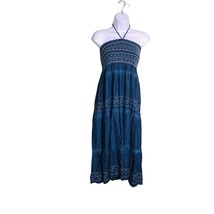 Vintage Advance Apparels Womens FREE SIZE OSFM Boho Denim Halter Dress Smocked - £13.48 GBP