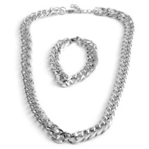 Stainless Steel Curb Bracelet (8.50 in) and Necklace (24&quot;)  New Gift Box #JN1072 - £16.80 GBP