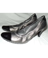 STUART WEITZMAN PEWTER &amp; BLACK TIPPED TOE SZ 10 N MADE IN SPAIN - £38.91 GBP