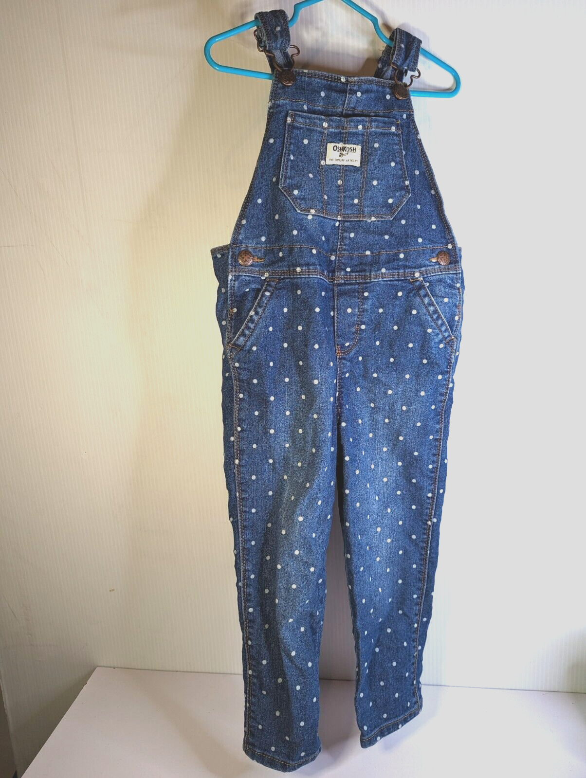 Primary image for Vintage Oshkosh B'gosh Overalls Vestbak Denim Jeans Polka Dot Size 4T Boys Girls