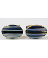 Duchamp London Enamel Oval Cufflinks Blue Striped Pattern - $1,486.52 MXN