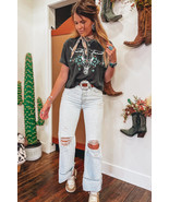 Carbon Grey Vintage Western Bull Head Skull Turquoise Aztec Graphic T Shirt - €10,06 EUR