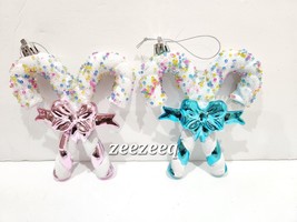 Christmas Sprinkles Candy Cane Pink Turquoise Plastic Tree Ornaments decor 4.5&quot; - £15.56 GBP