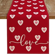 ARKENY Valentines Day Table Runner 13x72 Inches,Pink Heart Love Seasonal - £10.84 GBP