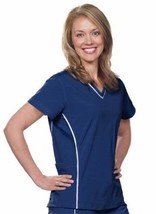 Nu Dimension Women&#39;s Scrubs 5036 V-Neck Top with White Piping Large - £18.98 GBP
