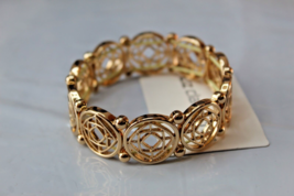 Liz Claiborne Gold Tone Stretch Bracelet Circle Square Patterns New - £11.86 GBP