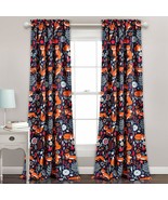 Set 2 Navy Red Orange Fox Floral Woodland Curtains Panels Drapes 84 in D... - £86.52 GBP