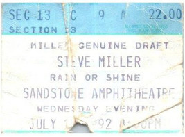 Steve Miller Concert Ticket Stub Juillet 15 1992 Grès Amphitheatre Kansas - $39.58