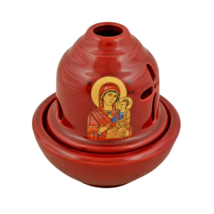 4 3/8&quot; Greek Orthodox Ceramic Oil Candle Glazed Virgin Mary Icon Vigil L... - $17.66