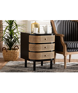 Rindal Black Bayur Wood and Natural Rattan 3-Drawer End Table Nightstand - $7,589.33 MXN