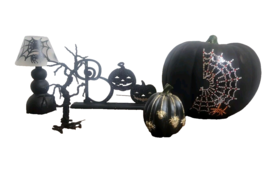 Halloween Decorations Black Themed Tea Light Lamp Tree Pumpkins Lot of 5 - $676.64 MXN