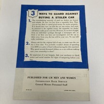 Prevent your car from being stolen 1954 GM Staff Brochure booklet pamphl... - $18.68