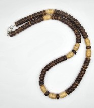 Dark Brown Coconut Shell Light Brown Wood Hawaiian Tropical Necklace - $342.12 MXN