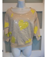 Hard Candy Beige Sequined W/Yellow Hearts Doleman Sleeve Shirt Size S (3... - $24.96 CAD