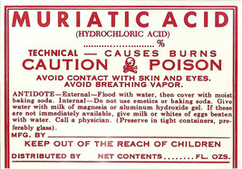 Vintage Pharmacy Label Muriatic Acid (Hydrochloric Acid) Poison w/ Skull &amp; Bones - £22.43 GBP