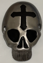 Skull Skeleton Head Metal Belt Buckle Biker Style Silver Tone Cross Gothic - £11.17 GBP