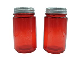 Lot 2 Red Transparent Glass Jars Metal Screw Lids 2ml Country Farmhouse Crafts - $15.42