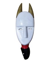West African Hand Carved Hand Painted White Horned stylized Revived Mask from Iv - £134.69 GBP