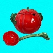 Hot Tomato Soup Tureen w Ladle Dept 56 1988 9” T 11” D 4 Qt Red &amp; Green - £31.02 GBP