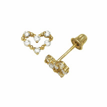 White Sapphire 14K Yellow Gold Open Heart Shape Stud Earrings Screw Back - £48.14 GBP