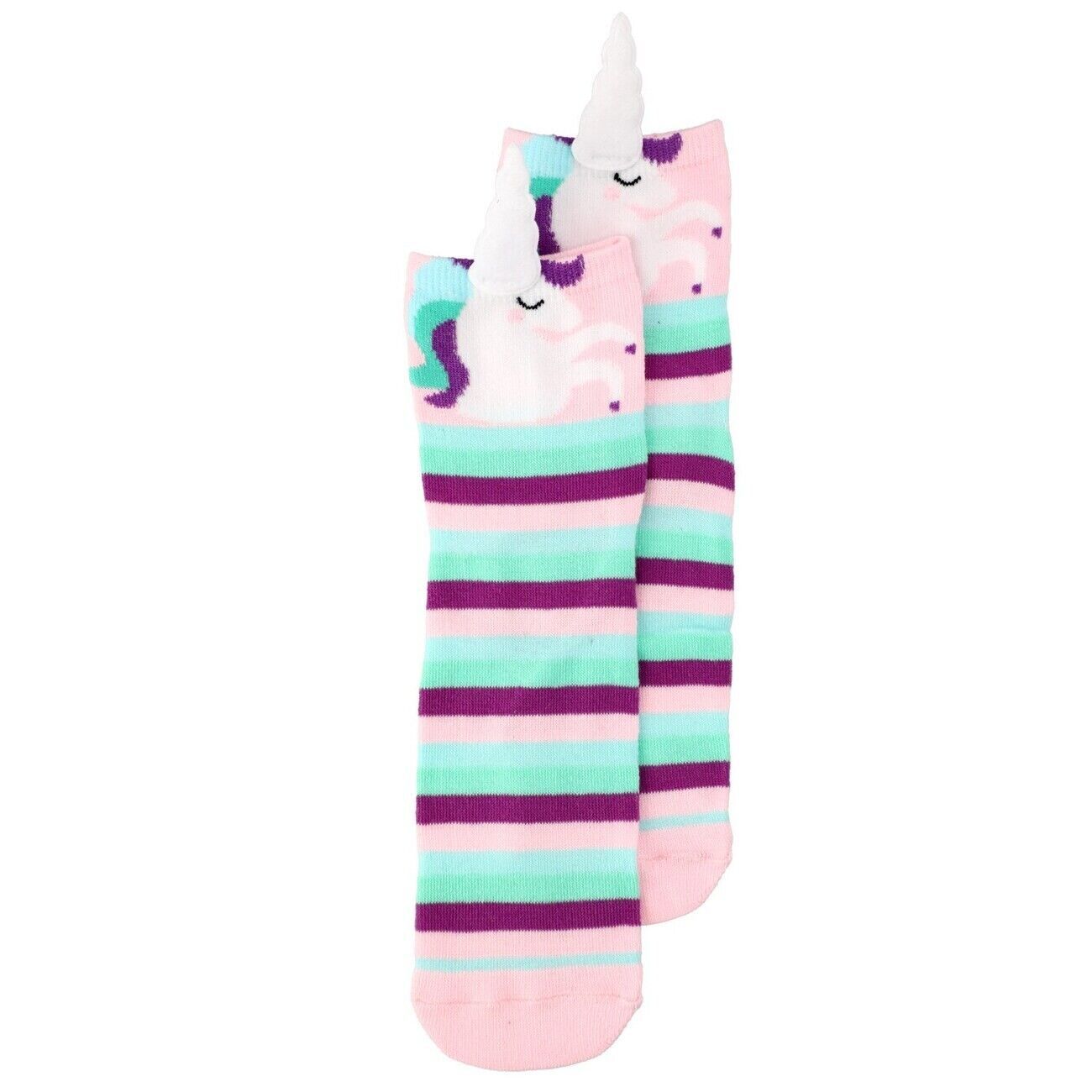 Cute Magical UNICORN w/HORN Stripe Crew SOCKS Fun Novelty Birthday Party... - $3.77