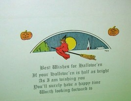 Antique Halloween Postcard Witch On Broom Moon Original HWA Auburn Unused 2500 - £33.75 GBP