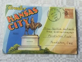 Greater Kansas City 1943 Postcard Foldout Colortone Photos D3272 Posted WWII - £8.40 GBP